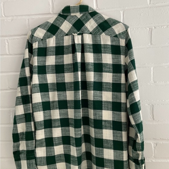 Girls Womens J. Crew Classic Green Cream Check Lumberjack Flannel Shirt Size 4 - Picture 2 of 7